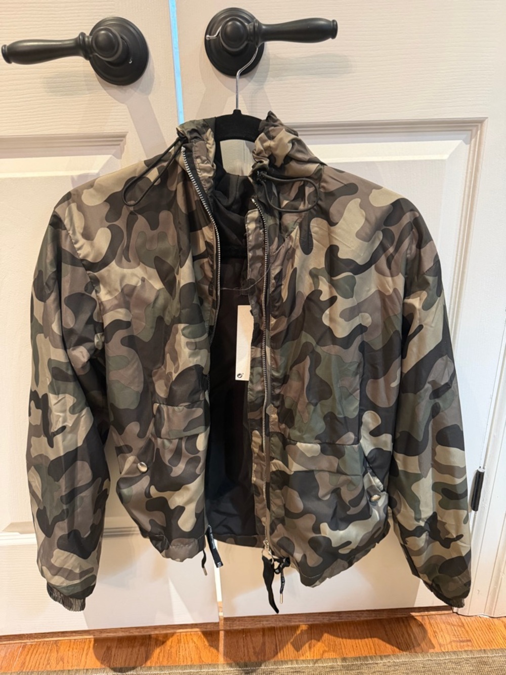 Bershka Women's Camo Hooded Windbreaker - Green & Black